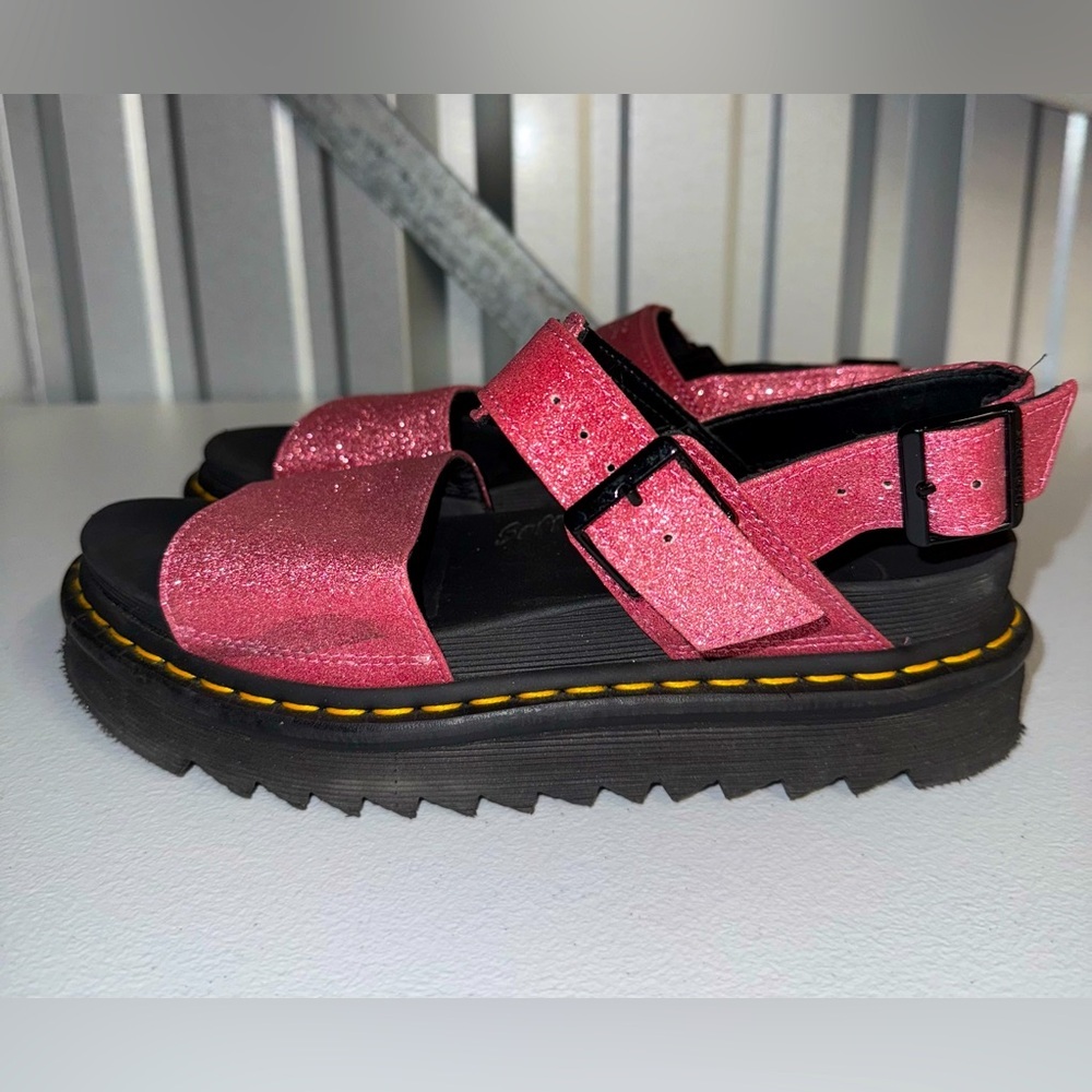 Dr. Martens Pink Glitter Platform Sandals - Picture 1 of 9